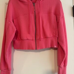 Cropped Pink Zip-Up Hoodie - Bright Pink